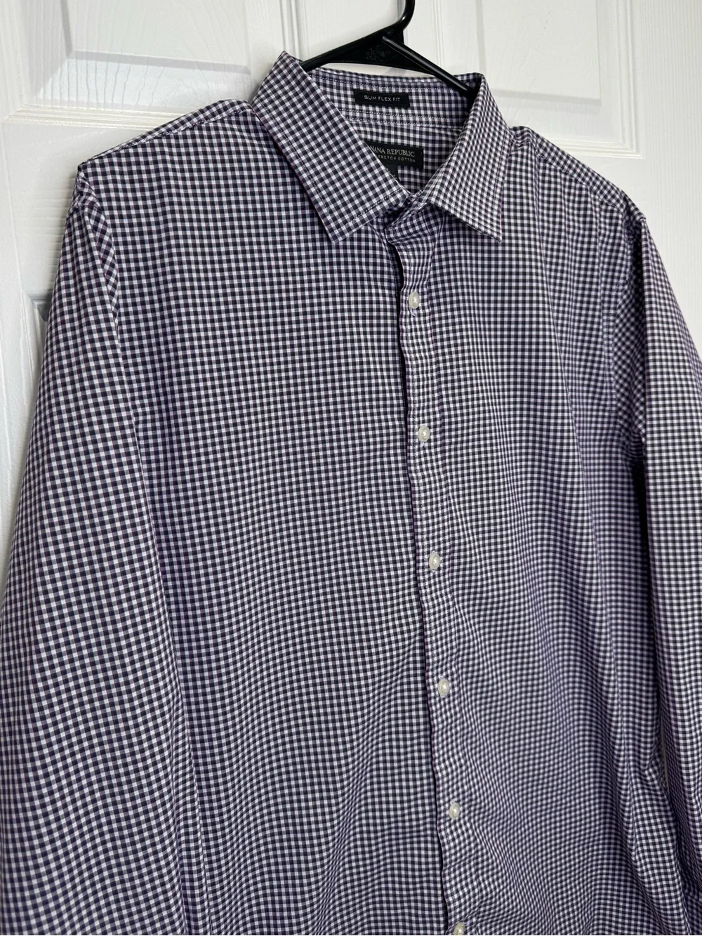 Banana Republic Slim Flex Fit Men's Large Long Sleeve Button Down Purple Black
